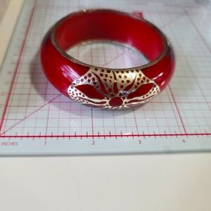 Vintage Chunky Red Bangle with metal detail. 60s or 70s